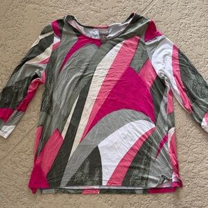 Chico's Pink and Gray Abstract Long Sleeve Top